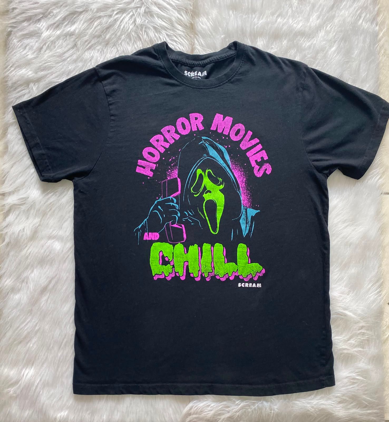Camiseta Scream Negra de Algodón con Estampado